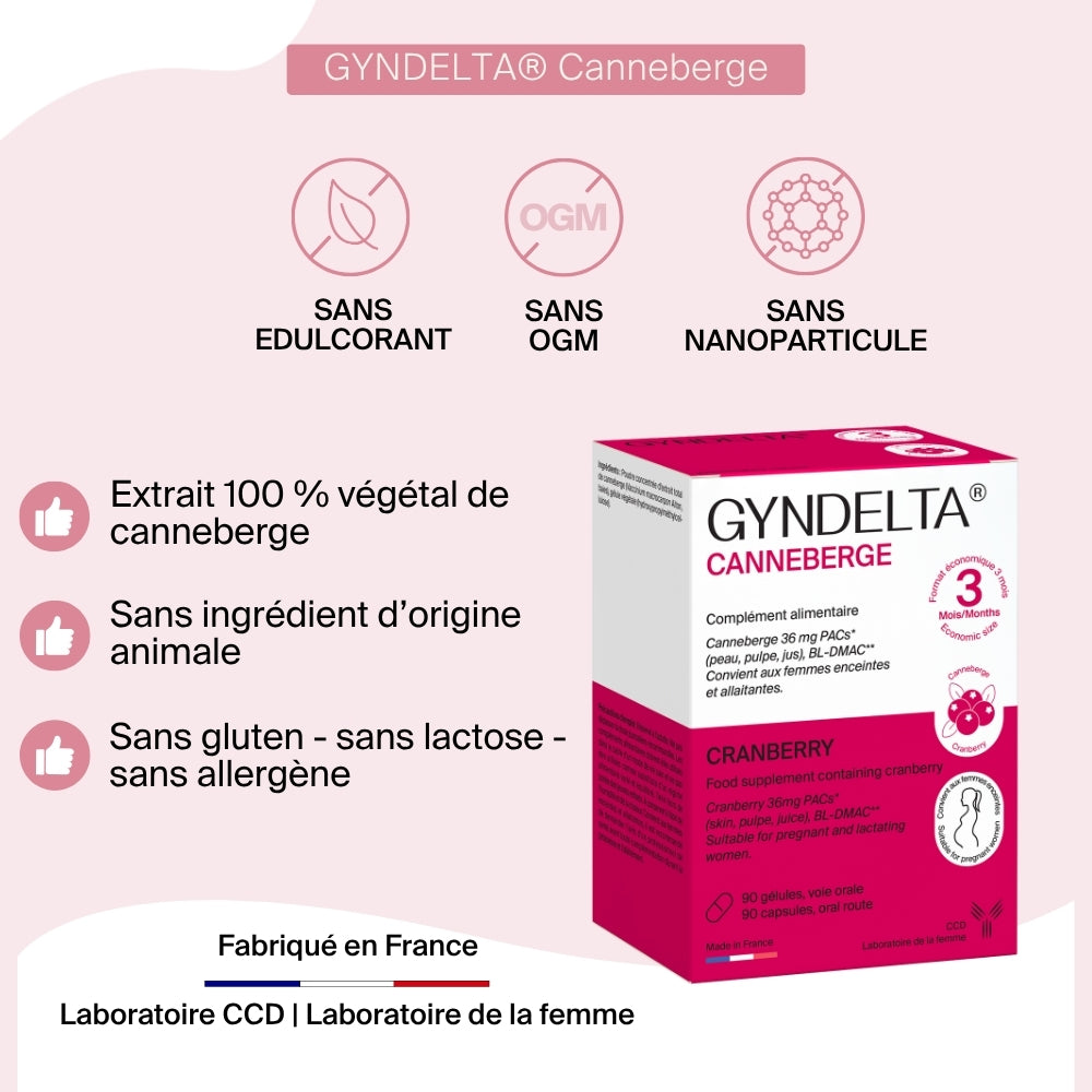 Gyndelta Canneberge - Sphère Urinaire 36 mg PACs - 90 gélules