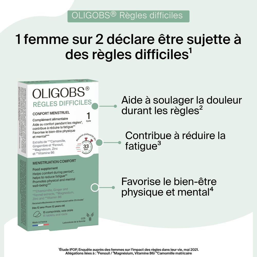 Oligobs Règles Difficiles - Confort Menstruel - dès 12 ans - 1 mois