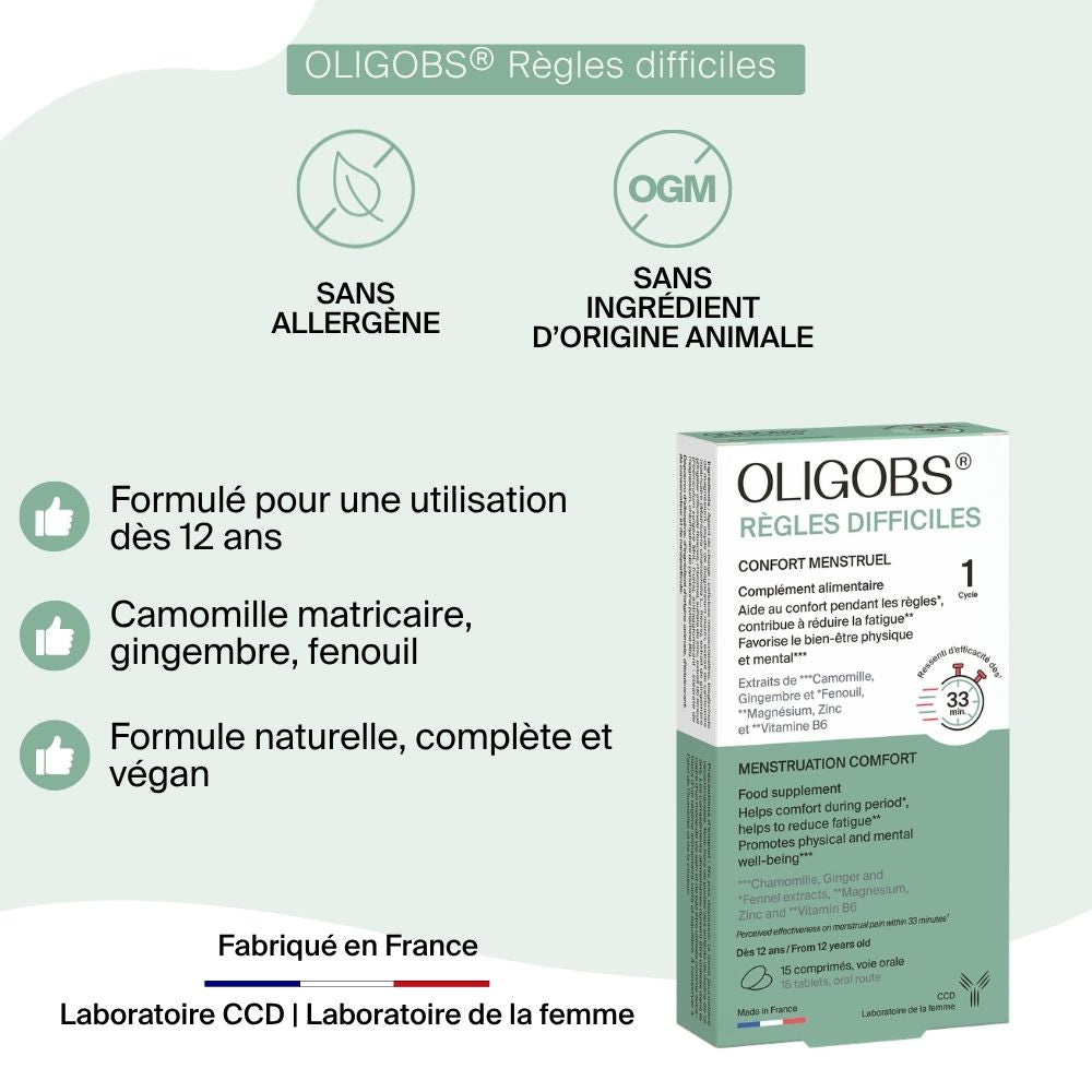 Oligobs Règles Difficiles - Confort Menstruel - dès 12 ans - 1 mois